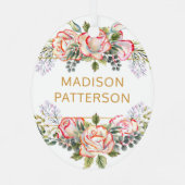 パーソナライズされたエレガント水カラーフローラガーリーシック メタルオーナメント (裏面)