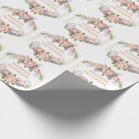 パーソナライズされたエレガント水カラーフローラガーリーシック ラッピングペーパー (角)