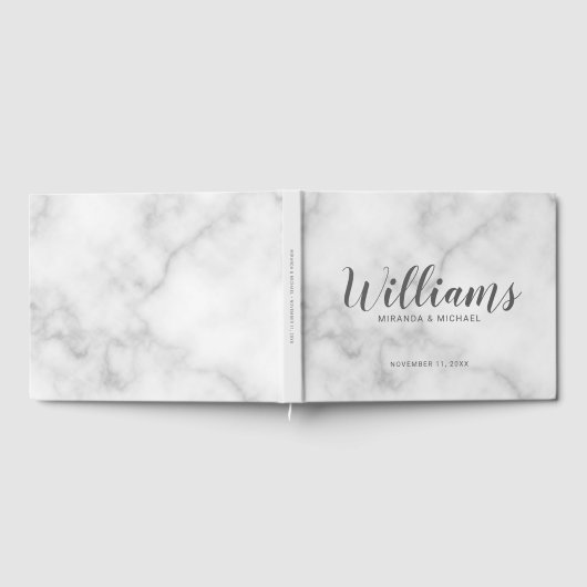 パーソナライズされたエレガント白結婚大理石 ゲストブック (全面)