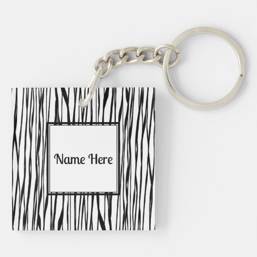 パーソナライズされたエレガント白黒抽象芸術ファインアート キーホルダー (裏面)