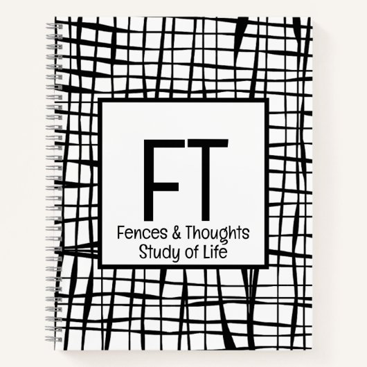 パーソナライズされたエレガント白黒抽象芸術ラインアート ノートブック (正面)