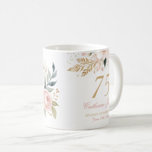 パーソナライズされたエレガント祖母75誕生日 コーヒーマグカップ (正面右)