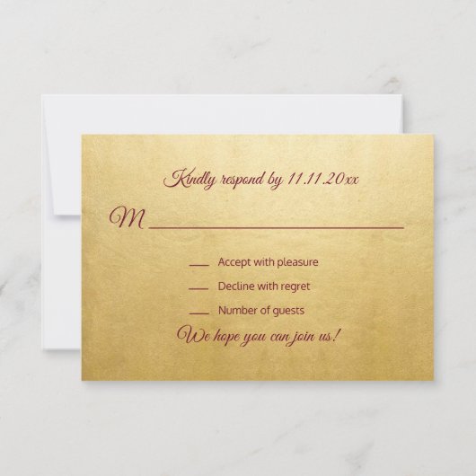 パーソナライズされたエレガント秋ブルゴーニュRSVP結婚の 招待状 (裏面)