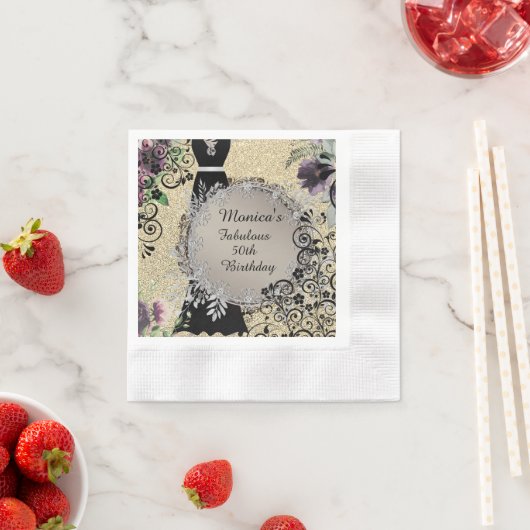 パーソナライズされたエレガント第50誕生日 縁ありカクテルナプキン (インサイチュ)