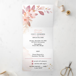 パーソナライズされたエレガント結婚のオレンの花 三つ折り招待状