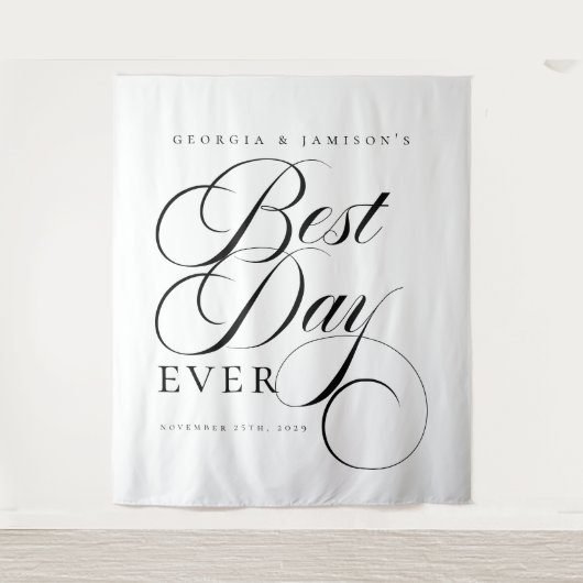 パーソナライズされたエレガント結婚の「日最高の前」サイン タペストリー (正面)