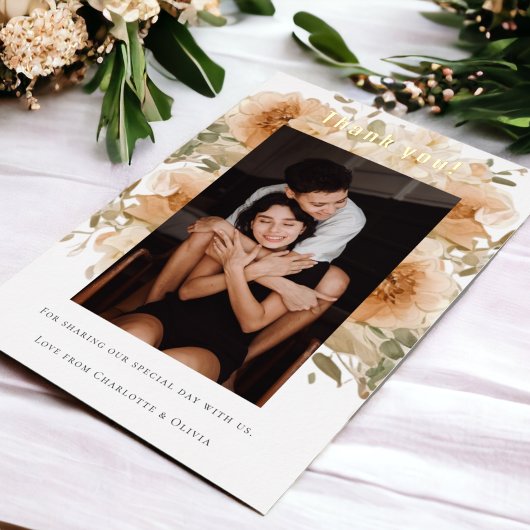 パーソナライズされたエレガント結婚サンキューカード 箔招待状