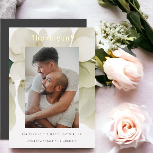 パーソナライズされたエレガント結婚サンキューカード 箔招待状