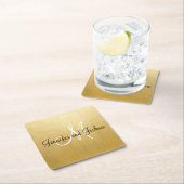 パーソナライズされたエレガント結婚金ゴールド スクエアペーパーコースター (インサイチュ)