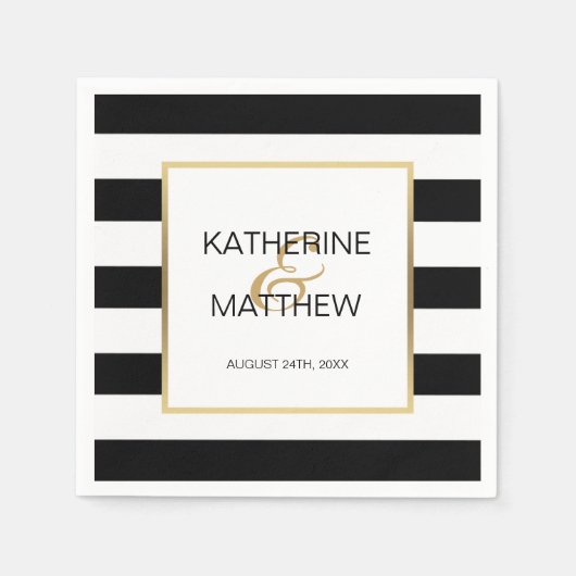 パーソナライズされたエレガント金ゴールド結婚フレーム紙 スタンダードカクテルナプキン (正面)