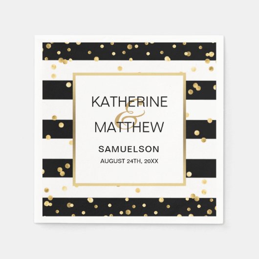 パーソナライズされたエレガント金ゴールド結婚紙吹雪紙 スタンダードカクテルナプキン (正面)