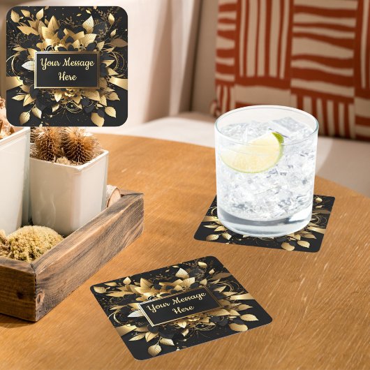 パーソナライズされたエレガント金ゴールド スクエアペーパーコースター