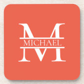 パーソナライズされたエレガントOrange Monogramと名前 コースター (正面)