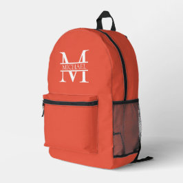 パーソナライズされたエレガントOrange Monogramと名前 プリントバックパック