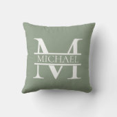 パーソナライズされたエレガントSage Green Monogram & Name クッション (裏面)