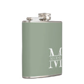 パーソナライズされたエレガントSage Green Monogram & Name フラスク (右)