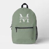 パーソナライズされたエレガントSage Green Monogram & Name プリントバックパック (正面)