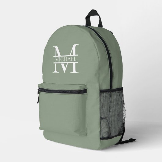 パーソナライズされたエレガントSage Green Monogram & Name プリントバックパック (裏面右端)