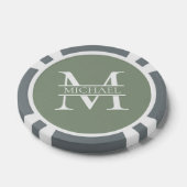 パーソナライズされたエレガントSage Green Monogram & Name ポーカーチップ (シングル)