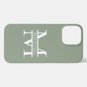 パーソナライズされたエレガントSage Green Monogram & Name iPhoneケース (裏面横)