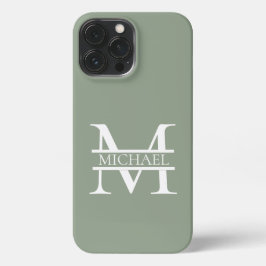 パーソナライズされたエレガントSage Green Monogram & Name iPhone 13 Pro Maxケース