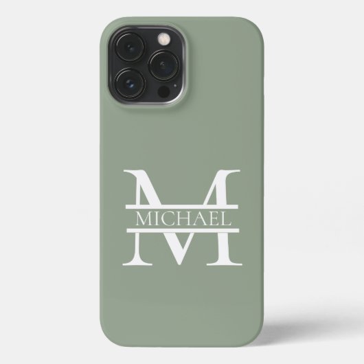 パーソナライズされたエレガントSage Green Monogram & Name iPhoneケース (裏面)