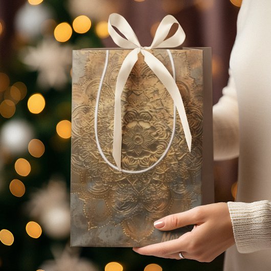 パーソナライズされたエンボス曼荼羅 | ボホエレガントギフト ミディアムペーパーバッグ