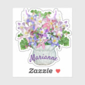 パーソナライズされたオダマキ（植物）のかわいらし花瓶 シール (シート)