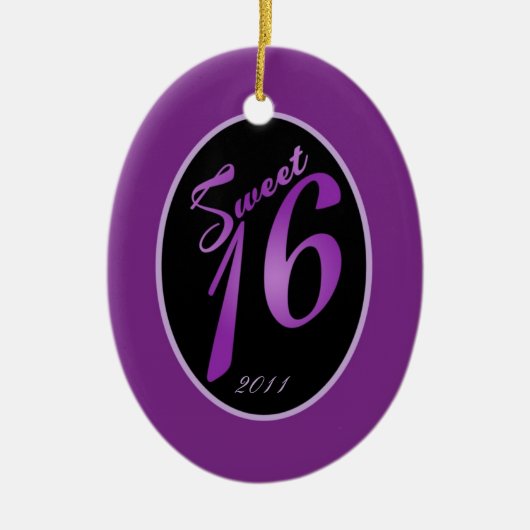 パーソナライズされたオーナメントカスタムスウィート16パープル薄紫 セラミックオーナメント (正面)