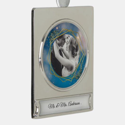パーソナライズされたオーナメント写真と文字枠 シルバープレートバナーオーナメント (右)