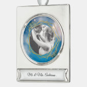 パーソナライズされたオーナメント写真と文字枠 シルバープレートバナーオーナメント (左)