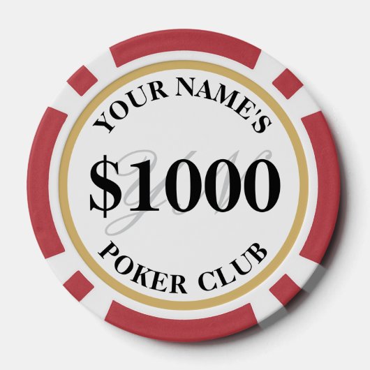 パーソナライズされたカジノスタイルのカスタム $1000 赤 ポーカーチップ (裏面)