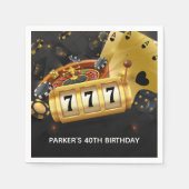 パーソナライズされたカジノナイトパーティーブラック金ゴールド スタンダードカクテルナプキン (正面)