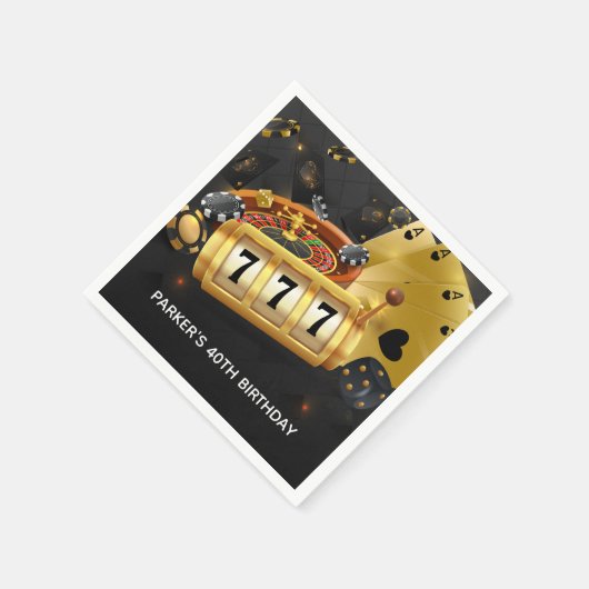 パーソナライズされたカジノナイトパーティーブラック金ゴールド スタンダードカクテルナプキン (角)