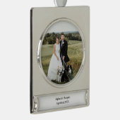パーソナライズされたカスタマイズ結婚の写真 シルバープレートバナーオーナメント (右)