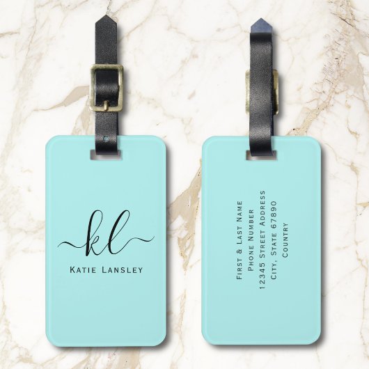 パーソナライズされたカスタムエレガントScript Light Blue ラゲッジタグ