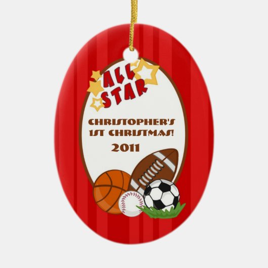 パーソナライズされたカスタムオーナメントオールスターレッド セラミックオーナメント (正面)