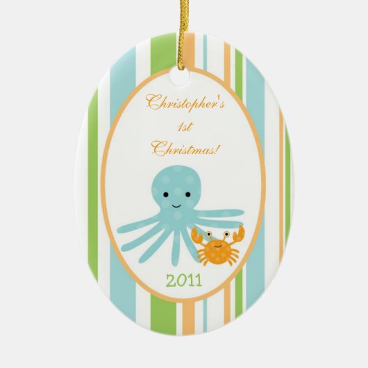 パーソナライズされたカスタムオーナメントストライプの海海 セラミックオーナメント (正面)