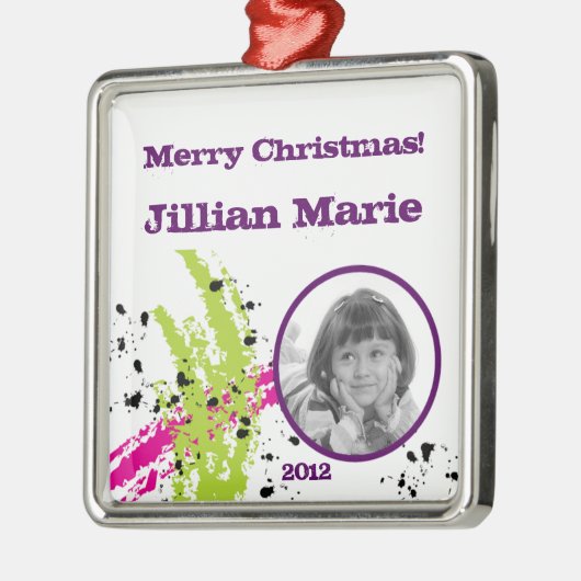パーソナライズされたカスタムオーナメントピンクライムグリーン絵を描 メタルオーナメント (左)