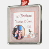 パーソナライズされたカスタムオーナメントピンク/ブラウンフローラ値リスト メタルオーナメント (左)