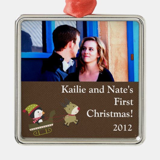 パーソナライズされたカスタムオーナメントペンギン/トナカイC メタルオーナメント (正面)