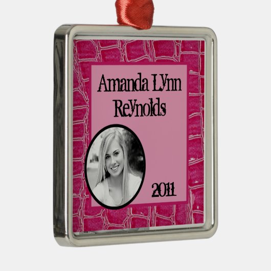 パーソナライズされたカスタムオーナメントホットピンククロクフェイク メタルオーナメント (右)