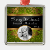 パーソナライズされたカスタムオーナメントライムグリッターセクイン メタルオーナメント (正面)