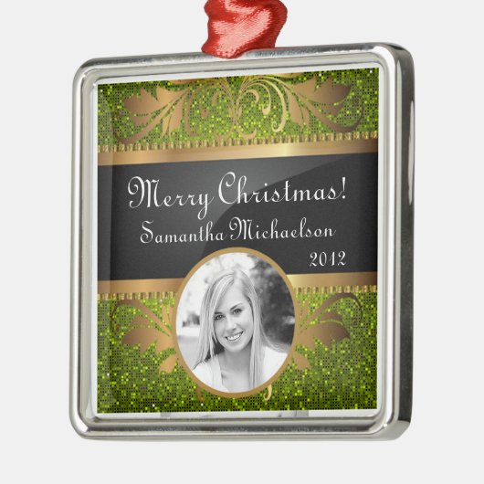 パーソナライズされたカスタムオーナメントライムグリッターセクイン メタルオーナメント (左)