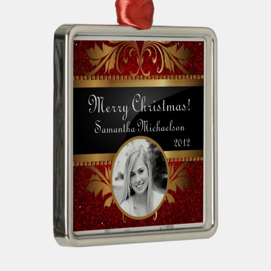 パーソナライズされたカスタムオーナメントレッドグリッターセクイン メタルオーナメント (右)