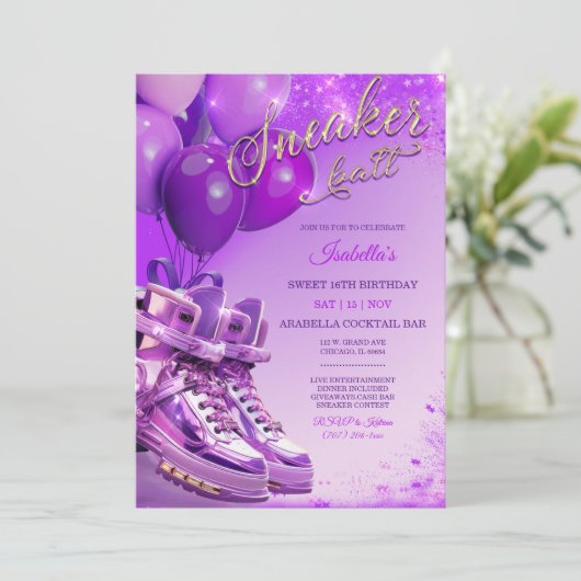 パーソナライズされたカスタムスニーカーをテーマにした 招待状 (スタンド正面)