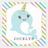 パーソナライズされたカスタムナルハルレインボーグリッター スクエアシール (正面)