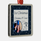 パーソナライズされたカスタムネイビーブルーダンデリオンフラワーウィー メタルオーナメント (右)