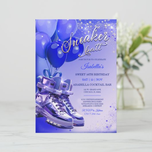 パーソナライズされたカスタムブルースニーカー 招待状 (スタンド正面)