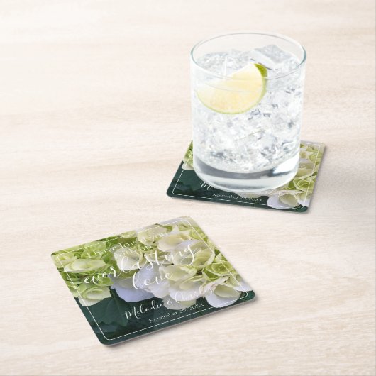 パーソナライズされたカスタムホワイトアジサイエレガントラブ スクエアペーパーコースター (インサイチュ)